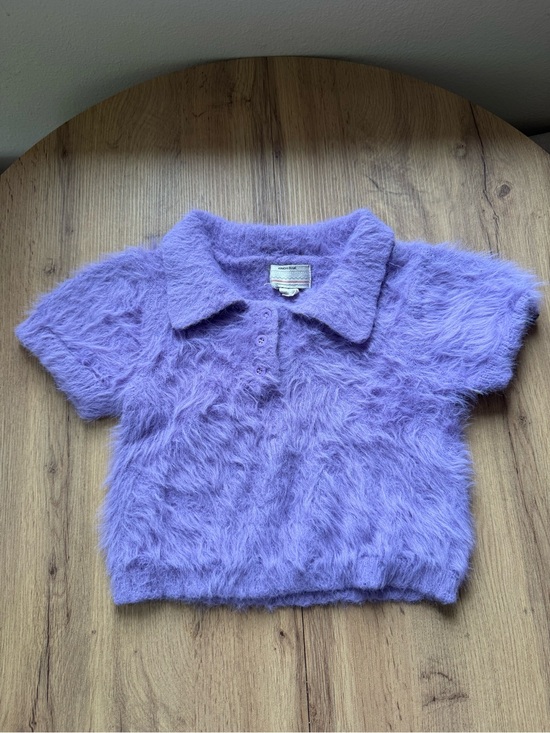 Kimchi Blue Tops - Kimchi Blue Short-Sleeve Fuzzy Polo Top in Lavender
